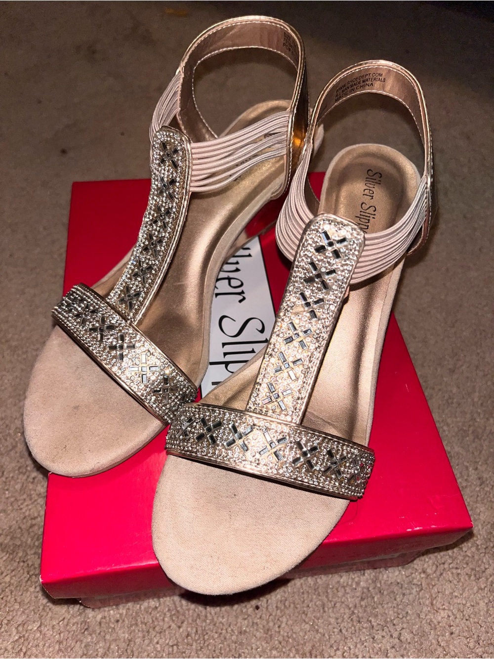 Gold Slingback Embellished T-Strap Sandal -